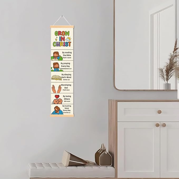 Christian Decor, Grow in Christ Poster, Bible Lesson Banner for Home Church Classroom Decoration, Inspirational Religious Gift, Family Hanging of Scripture and Words Decorations 13
