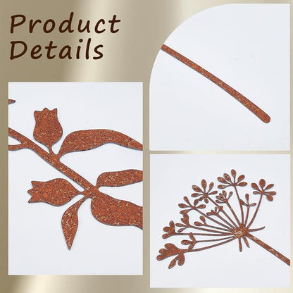 GORGECRAFT 5Pcs 5 Styles Metal Flower Garden Stakes Rusty Iron Rustic Plants Floral Leaf Shaped Art Decorative Signs Stake for Outside Lawn Yard Art Outdoor Walkway Potted Accessory