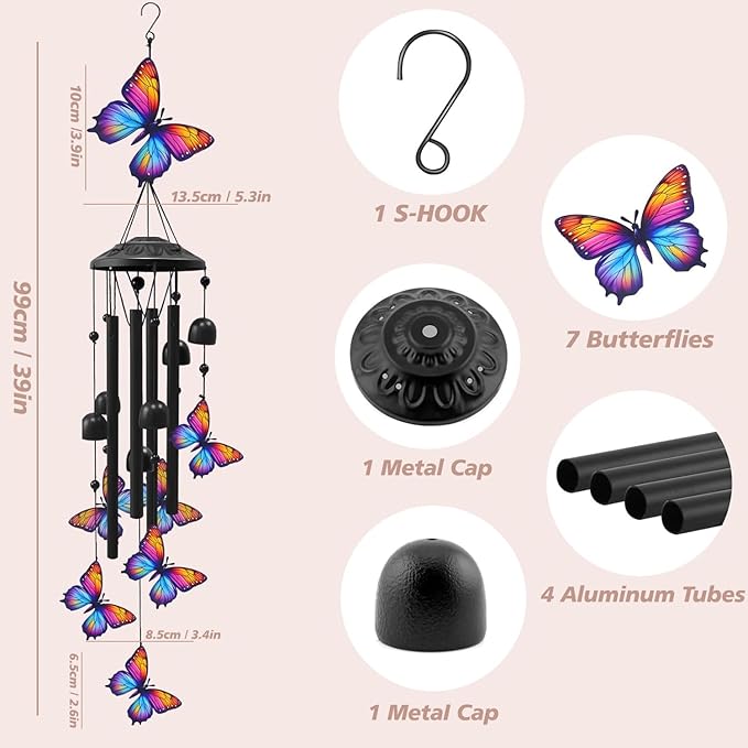 Wind Chimes for Outside,Metal Windchimes Outdoors,Wind Bells Hanging Decorate for Patio,Garden,Backyard or Porch,Gardening Gifts for Bird Lover,Women,Men/Mom, Birthday Party Decorations.(Butterfly)