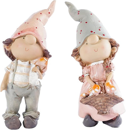 Fairy Garden Kit Set of 2 Whimsical Boy and Girl Mushroom Fairy Figurines Resin Miniature Fairies Garden Decor Accessories Outdoor Patio Yard and Summer Decorations for Home