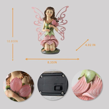 Suyorpe Fairy Decor, Solar Outdoor Statue, Accessories for Fairy Garden Gifts - Resin Figurine for Patio Yard Lawn, Size 8.35 x 4.92 x 10.82 inches