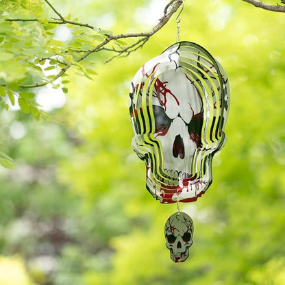 12inch Halloween Decoration Skull Wind Spinner Outdoor, 3D Kinetic Hanging Wind Sculpture, Stainless Steel Rustproof Garden Spinner Decor, Metal Yard Art, Unique Gift for Men, Holidays