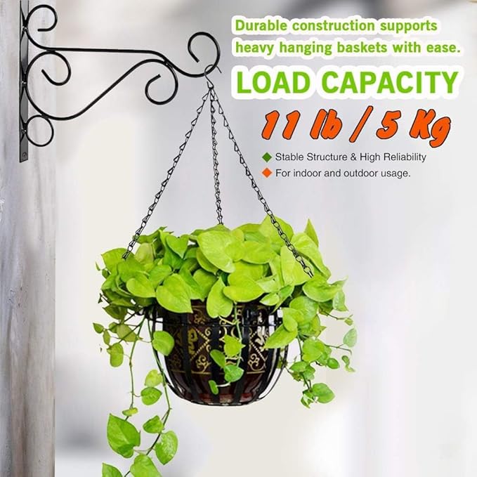 Hanging Plants Bracket, Pack of 2 Black Iron Outdoor Hanging Brackets Wall Hooks for Bird Feeder Lanterns Wind Chimes with Screws