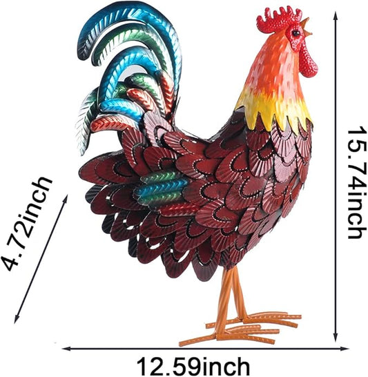 Metal Rooster Statue Garden Chicken Sculpture Decoration Metal Yard Art for Yard Outdoor Indoor Decoration (#C)
