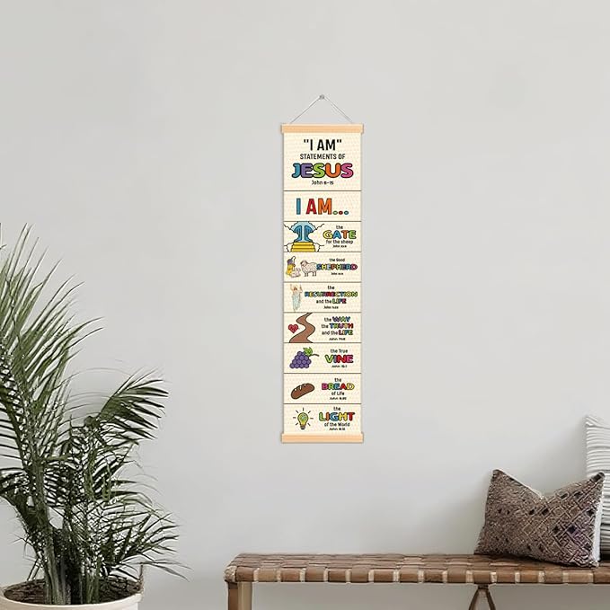 Christian Wall Poster, I am statements of Jesus Poster, Door Hanging Decors, Bible Verse Lesson Tool, Bible Verse Home Decor, Living Room Decor, Family Hanging of Scripture and Words Decorations 05