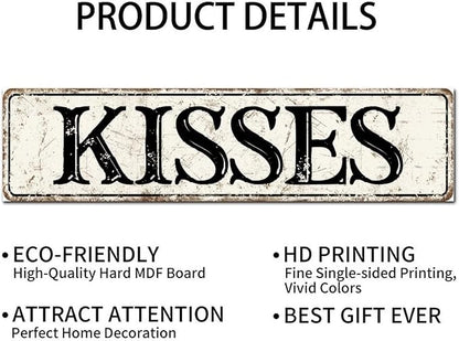 Madcolitote Vintage Kisses Wood Sign Kisses Street Signs Customized Rustic Wooden Wall Art Farmhouse Wall Decor Kitchen Wall Hanging Signs Wall Sign Home Decor Housewarming Gift 6x24in