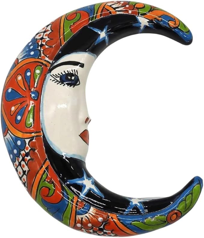 Wall Moon Small Hand Painted Indoor Outdoor Multi Colored Figure Glazed