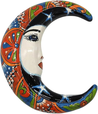 Wall Moon Small Hand Painted Indoor Outdoor Multi Colored Figure Glazed