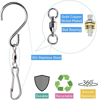 HS's Creation 6 Pack S Hook Clip Swivel for Indoor Outdoor Organization Spinning Hanger Clothline Rack Wind Chimes Spinner Prism Windsocks Hanging Plant