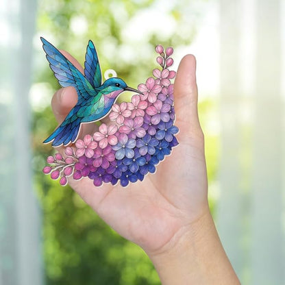 Hummingbird Stained Glass Ornament, Acrylic Window Hanging Suncatcher Decor, Bird Ornament for Car Rearview Mirror, Christmas Tree Decoration, Bookish Gifts for Bird Lovers, Home&Garden Decor(Sun-12)