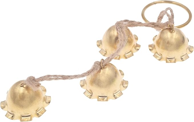 Gold Flowers Hanging Bells for Door Knob Decoration, Christmas Home Garden Decor Small Wind Chimes Jingle Bell on Rope