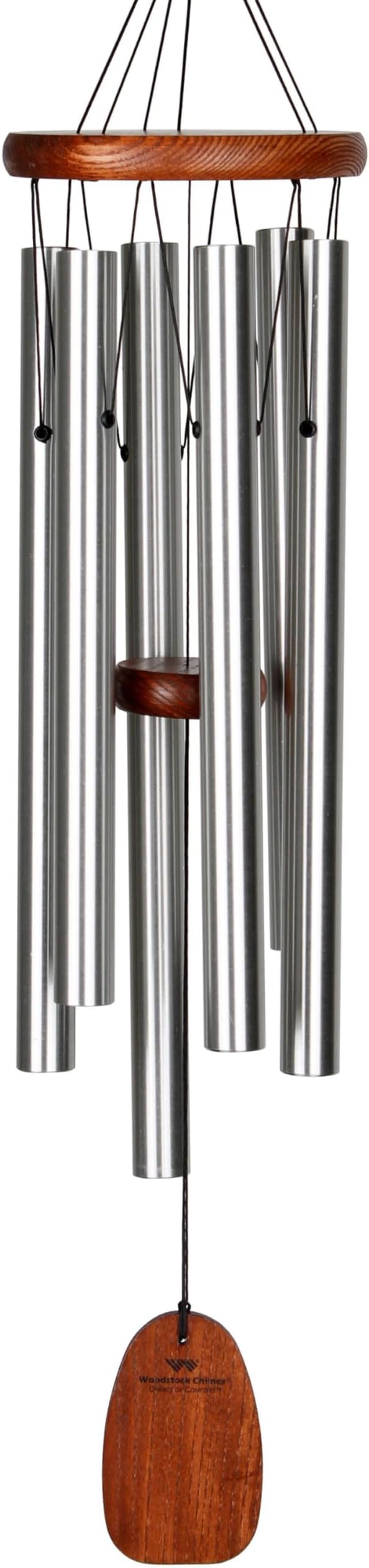 Woodstock Chimes of Comfort 24" Memorial Wind Chimes for Outdoor & Garden, Tuned to Amazing Grace, Sympathy Gift Silver Aluminum Tubes, Teak Wood Finish (WCOC)