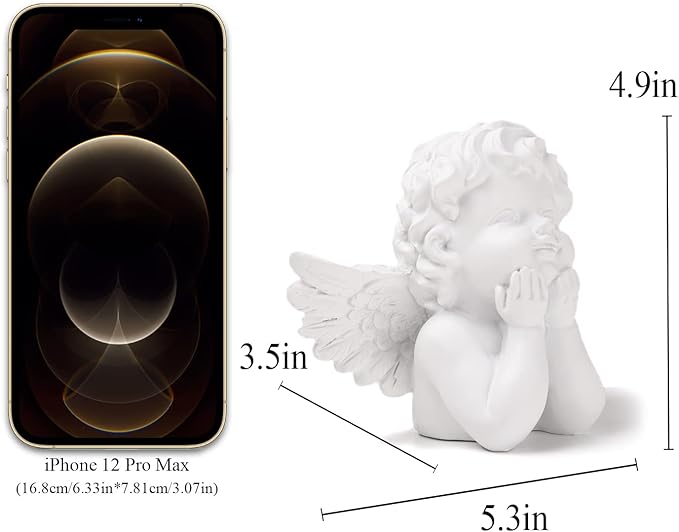 BRABUD Resin White Angle Statue Praying Cherub Statue Indoor Outdoor Home Garden Wings Angel Decoration Figurine Collection 4.9'' TQGJBS70