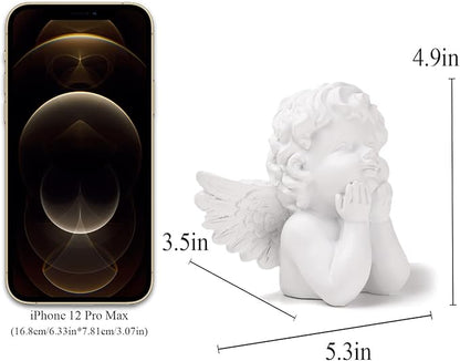 BRABUD Resin White Angle Statue Praying Cherub Statue Indoor Outdoor Home Garden Wings Angel Decoration Figurine Collection 4.9'' TQGJBS70