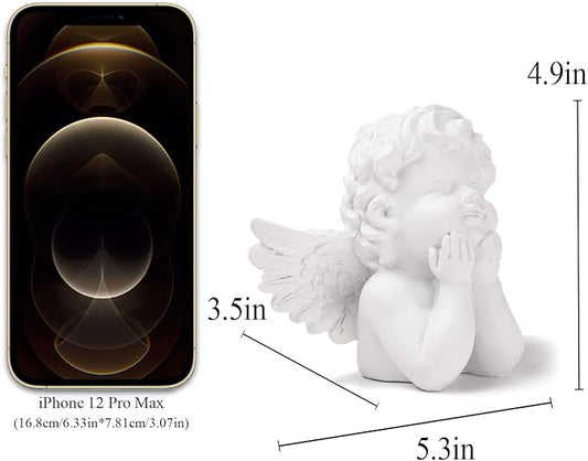 BRABUD Resin White Angle Statue Praying Cherub Statue Indoor Outdoor Home Garden Wings Angel Decoration Figurine Collection 4.9'' TQGJBS70