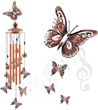 IYARA CRAFT Butterfly Wind Chime, Copper Wind Chime, Lucky Butterfly Decor Gift, Garden Decor, Yard Décor Outside, Butterfly Gifts
