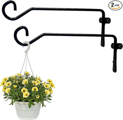 2 Pack Plant Hanger Wall Hook, Heavy Duty Metal Plant Hangers Outdoor Holds Up to 40 lb, Hooks for Hanging for Hanging Plants Indoor Outdoor Patio Garden （9.4IN Black）