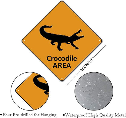 Crocodile Crossing Sign Caution CrocodileXing Sign Street Sign Wildlife Novelty Road Fence Wall Decor Warning Metal Tin Sign For Indoor Outdoor 15x15in