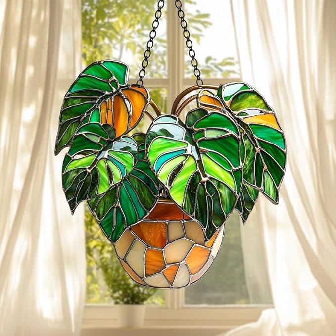 Monstera Leaves Acrylic Suncatcher Plant Window Hanging Gift for Lover Mom Garden Grandma Home Decorations Sun Catchers Windows Acrylic Outdoor Decor