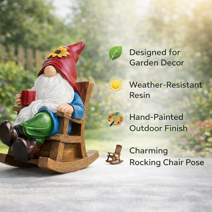Outdoor Garden Gnome Statue Decoration- Funny drinking coffee Gnome Figurine Ornament for Indoor Outdoor Home Patio Yard Lawn - Lucky Gnome Unique Mom Birthday Gifts - Best Garden Gifts for Day