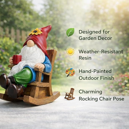 Outdoor Garden Gnome Statue Decoration- Funny drinking coffee Gnome Figurine Ornament for Indoor Outdoor Home Patio Yard Lawn - Lucky Gnome Unique Mom Birthday Gifts - Best Garden Gifts for Day