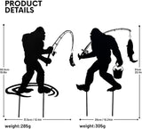 Metal Garden Art, 2-Pack Bigfoot Fishing Statues for Outdoor Decor, Unique Yard Ornaments & Lawn Sculptures, Weatherproof Gift for Garden Lovers