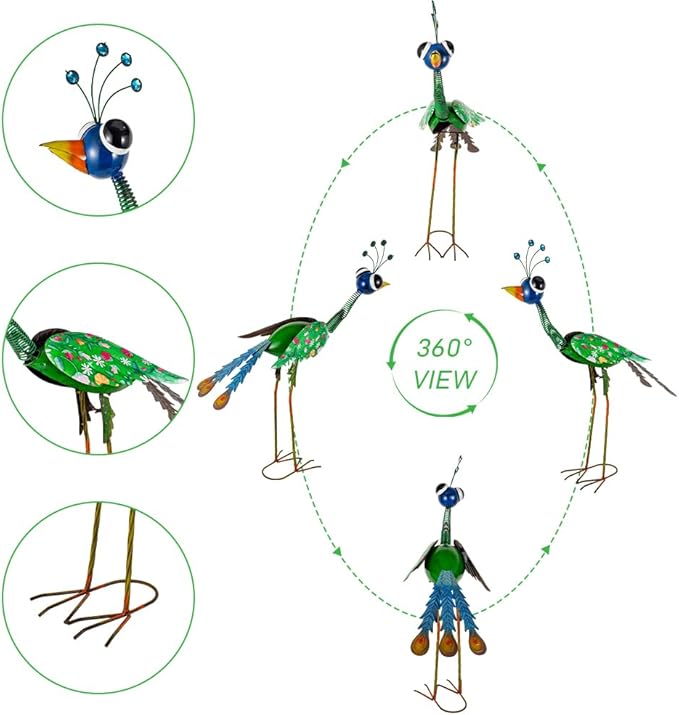 24'' Metal Wacky Peacock Garden Statues Outdoor Decor, Peacock Metal Yard Sculptures Art Decoration for Home Outsiede Patio Lawn Backyard, Gift for Women Lovers Moms(Blue & Green)