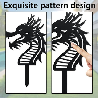 WADORN 3 Styles Dragon Metal Decorative Garden Stakes, Funny Chinese Dragon Metal Silhouette Statues Animals Garden Ornament Gifts Black Yard Art Decoration for Outdoor Backyard Patio Lawn Walkways