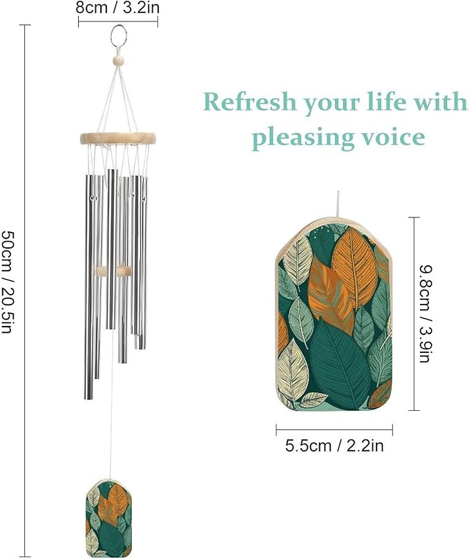 Wind Chimes for Outside,Carpeted with Leaves Printed Cute Aluminium Windchimes Outdoors,Soothing Melodic Memorial Wind Chime for House Porch Patio Garden Balcony Decor