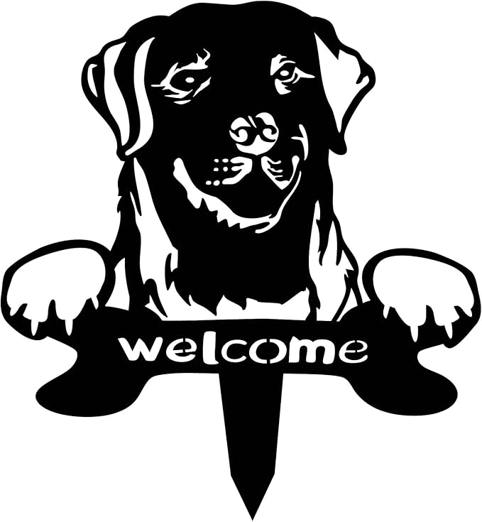 Metal Dog Welcome Yard Stake – Labrador Silhouette Garden Sign, Cute Pet-Friendly Outdoor Lawn Decoration for Home Entry, Pathway or Flower Bed Black Iron Ground Insert 11.4×10.6inch