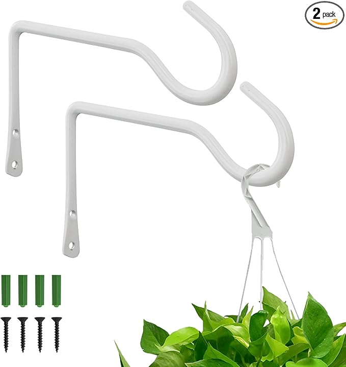 MrMrKura 2 Pack 6 Inch Hanging Plant Bracket, Metal Plant Hangers, Wall Mount Planter Hooks for Bird Feeder Hanger/Lanterns/Wind Chimes (White)