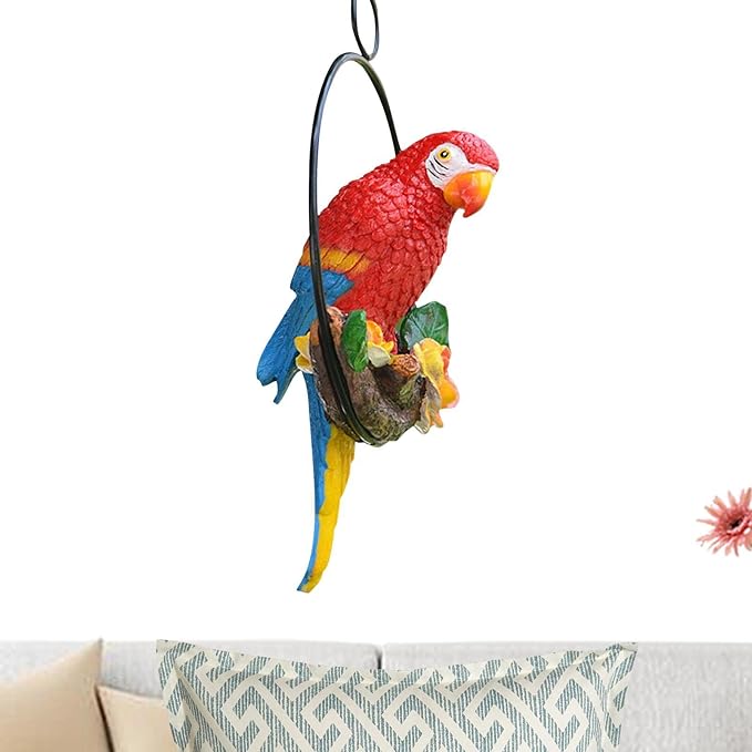 Hanging Parrot Statue Outdoor,Parrot Sculpture Decor for Outdoor Decor, Bird Decoration with Iron, Parrot Statue for Tree Lawn Garden Porch, Landscape Ornament