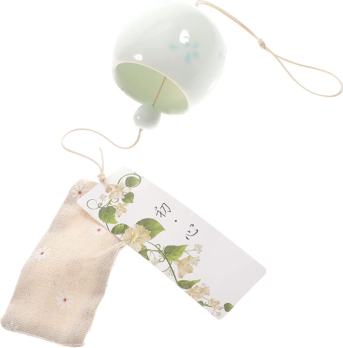 Veemoon Japanese Ceramic Wind Chimes Hanging Cherry Wind Chime Small Handmade Art Pendant Decor Craft Wind-Bell Creative Party Favor for Garden Patio Balcony Window Indoor Outdoor, Crisp Ringing
