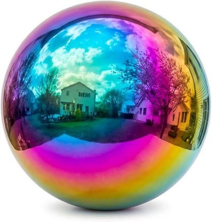 6 inch Diameter Gazing Ball,Rainbow Stainless Steel Polished Reflective Smooth Garden Sphere Globe Mirror,Colorful and Shiny Addition to Any Garden or Home