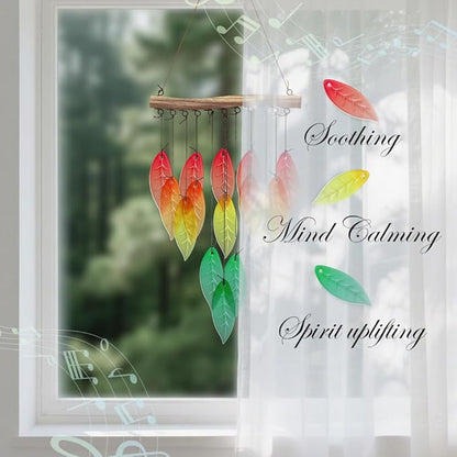 CUTHOLLOW Leaves Glass Wind Chimes, 23" Stained Glass Chimes, Handmade Art Glass Windchimes for Outside, Garden, Patio, Balcony, Home, Yard, Best Gift for Xmas Birthday and Thanksgiving
