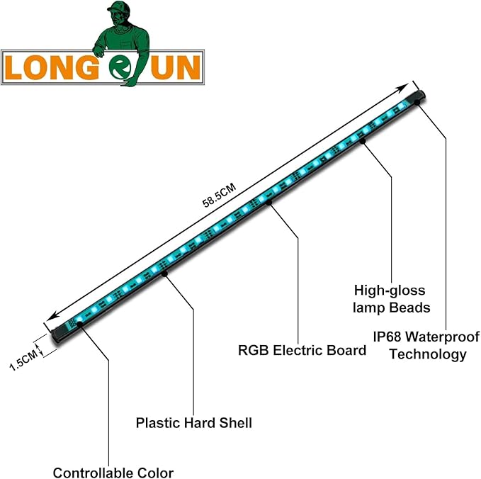 Longrun LED Fountain Light,Waterfall LED Light Strip,Remote and APP Control Waterproof Aluminum LED Lights for Pool Water fall Fountain,Pond Waterfall Spillway Landscape Lighting Decoration(22.36Inch)