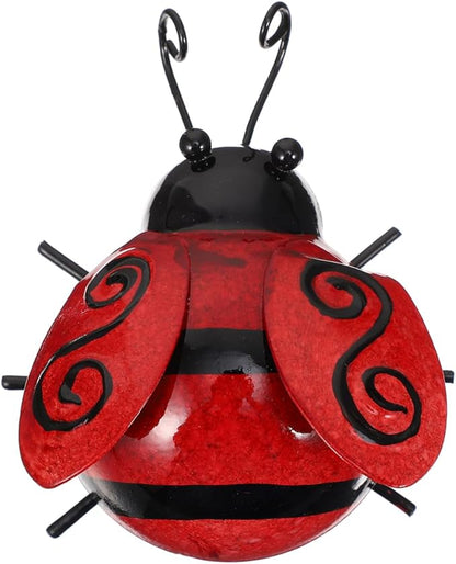 Outdoor Ladybird Craft Statue 3D Iron Ladybug Wall Hanging Decoration for Garden Patio Indoor Bedroom Living Room Adornment