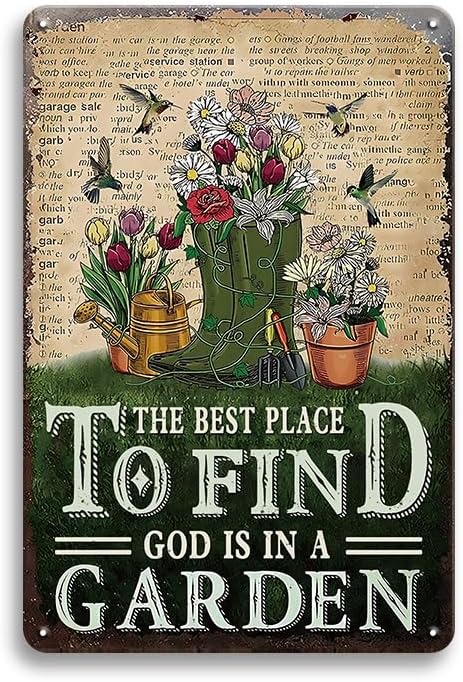 Garden Signs for Outside - Vintage Tin Sign for Outdoor Patio Decor, Backyard, Garden Deocr Wall Art Accessories, Gifts for Plant Lovers Women, 8 x 12 inch
