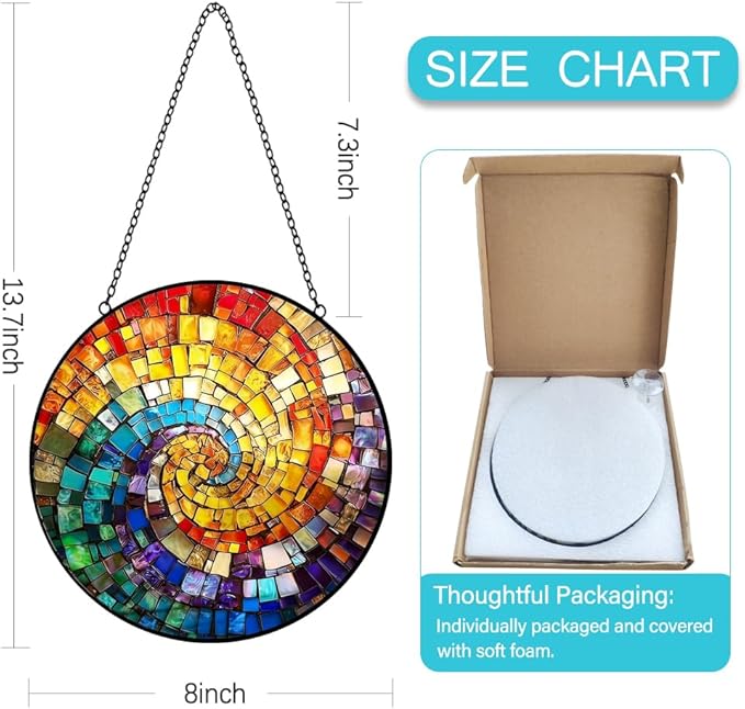 Rainbow Suncatcher Stained Glass Window Hanging - 8 Inch Colorful Sun Catchers Rainbow Maker Suncatchers for Windows - Handmade Sun Catcher Glass Panel Window Decor - Birthday Gifts for Women Mom