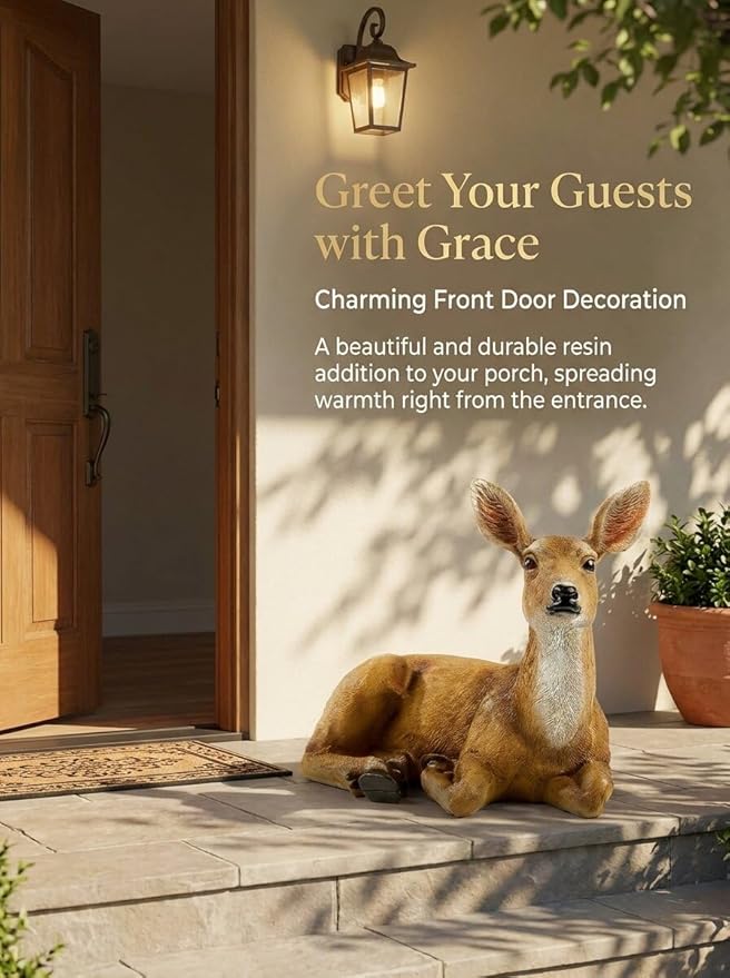 XTAPAN Resin Doe Statue Figurines Female Deer Animal Sculpture Gift Home Decor,Office or Outdoor Garden Statue Woodland Decoration
