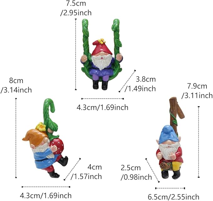 Set of 3 Cute Climbing Gnome Figurines Flower Pot Hugger, Resin Hanging Gnomes Statue Outdoor Decor Fence Ornaments for Patio Lawn Garden Yard (Swing Gnome)