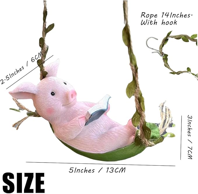 OULIGET Pig Statue Garden Outdoor,Swing Garden Hanging Pig Resin Home Decor,Charmingly Naive Pig Decoration Garden Decor for Patio Yard Lawn Fence Pathway Backyard