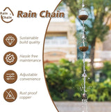 10.53ft Rain Chain for Outside, Rain Chain with 10 Cat Cups, Adjustable Rain Catcher Chain for Outside, Replacement Downspout for Gutters, Eaves, Drainage