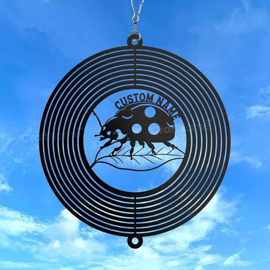 Personalized Ladybug Metal Wind Spinner, Custom Yard Sculpture for Outdoor Display, Kinetic Lawn Ornament, Nature Lover Gift (Ladybug Garden Wind Spinner)