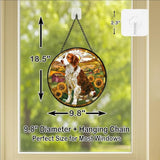 Stained Glass Window Hanging - Farm Dog & Sunflower Field 9.8in Sun Catchers Indoor Stained Glass Panels Wall Decor for Mom Wife Lovers Festive