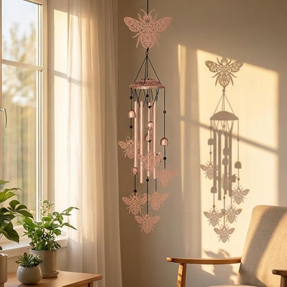 Wind Chimes for Outside, Bee Aluminum Tube Windchime Melodious Melodic for Porch Patio Garden Decor, Unique Metal Memorial Wind Chimes Housewarming Gifts for Friends and Family