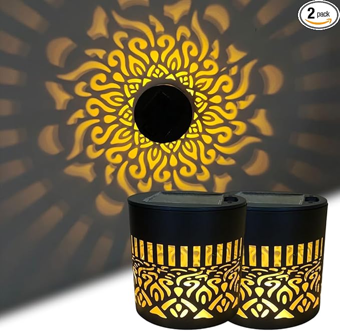 Decorative Solar Mandala Lights, Metal Solar Powered Outdoor Wall Lights Solar Powered Deck Step Stair Lights, Waterproof Mandalas Fence Light for Garden Post Patio Backyard Yard Decor (2, Mandala)