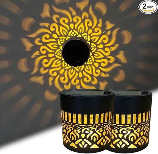 Decorative Solar Mandala Lights, Metal Solar Powered Outdoor Wall Lights Solar Powered Deck Step Stair Lights, Waterproof Mandalas Fence Light for Garden Post Patio Backyard Yard Decor (2, Mandala)