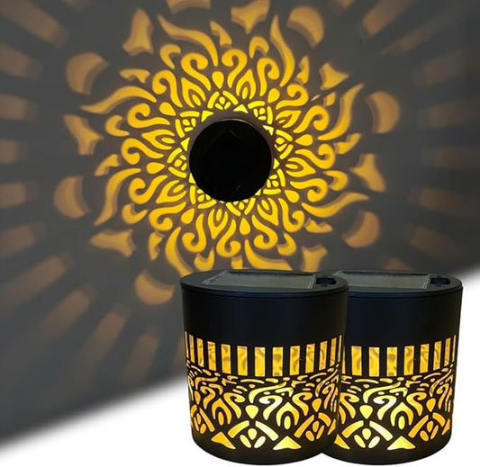 Decorative Solar Mandala Lights, 2026 New Solar Fence Lights Outdoor Metal, Solar Powered Outdoor Deck Step Wall Lights, Mandala Theme Waterproof Fence Light for Garden Post Patio Backyard (2PCS)