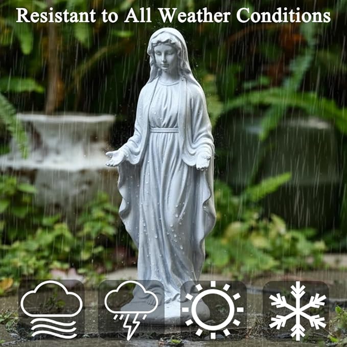 15 inch Virgin Mary Statue, Angel Statue for Garden, Religious Garden Statue Outdoor, Blessed Mother Sculpture, Mother Mary Statue for Patio Home Yard Decor, Gray